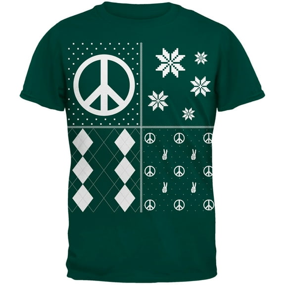 peace sign festive blocks ugly christmas sweater dark green adult t-shirt