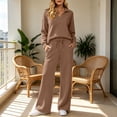 thumbnail image 2 of Fengactive Womens 2 Piece Lounge Set Long Sleeve Collared Top and Drawstring Wide Leg Pants, 2 of 8