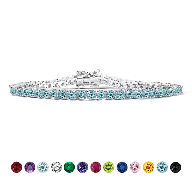 JeenMata Classic 5.5 TCW Corte redondo Diciembre - Topacio azul - Pulsera de tenis con piedra natal Diseño de eternidad - Chapado en oro blanco, Mujer, Adulto