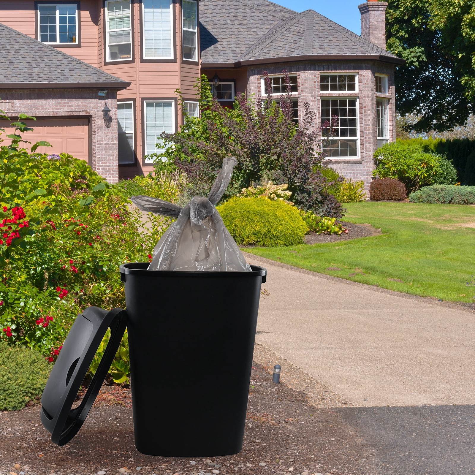 Minekkyes 4 Packs Kitchen Trash Can 13 Gallon with Swing Lid, Plastic Tall Garbage Can, Large 50L Waste Bin for Home, Office, Garage, Restaraunt (Black)