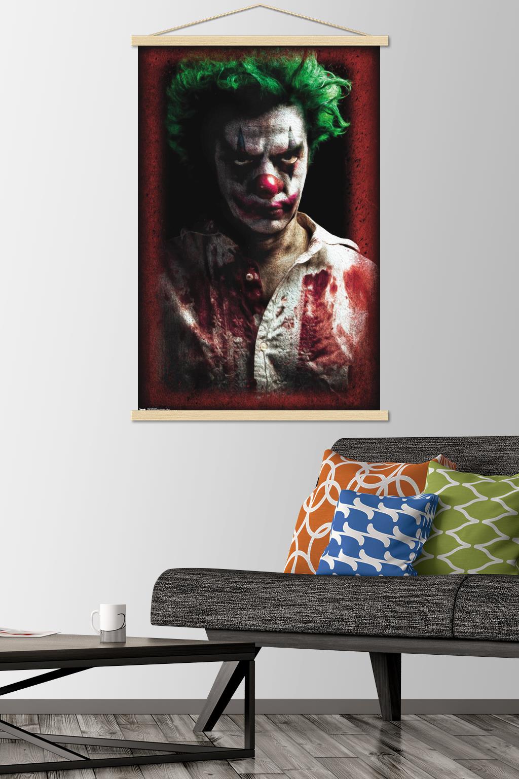 Psycho Clown Wall Poster with Wooden Magnetic Frame, 22.375" x 34"