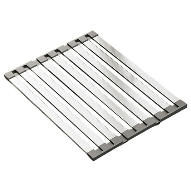 Pisexur Batería de cocina Escurridor de acero inoxidable para fregadero de cocina, escurridor de platos, cesta de drenaje retráctil plegable para la cocina del hogar
