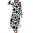 thumbnail image 2 of 2024 White Black Tie Dye Casual Dress Abstract Flower Streetwear Dresses Long Sleeve Modern Lady V Neck Design Oversize Chiffon Dress, 2 of 7