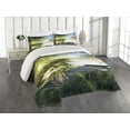 thumbnail image 2 of Ambesonne Nature Quilted Coverlet 3 Pcs, Fishing Pier by River, King Size, Green Blue White, 2 of 4