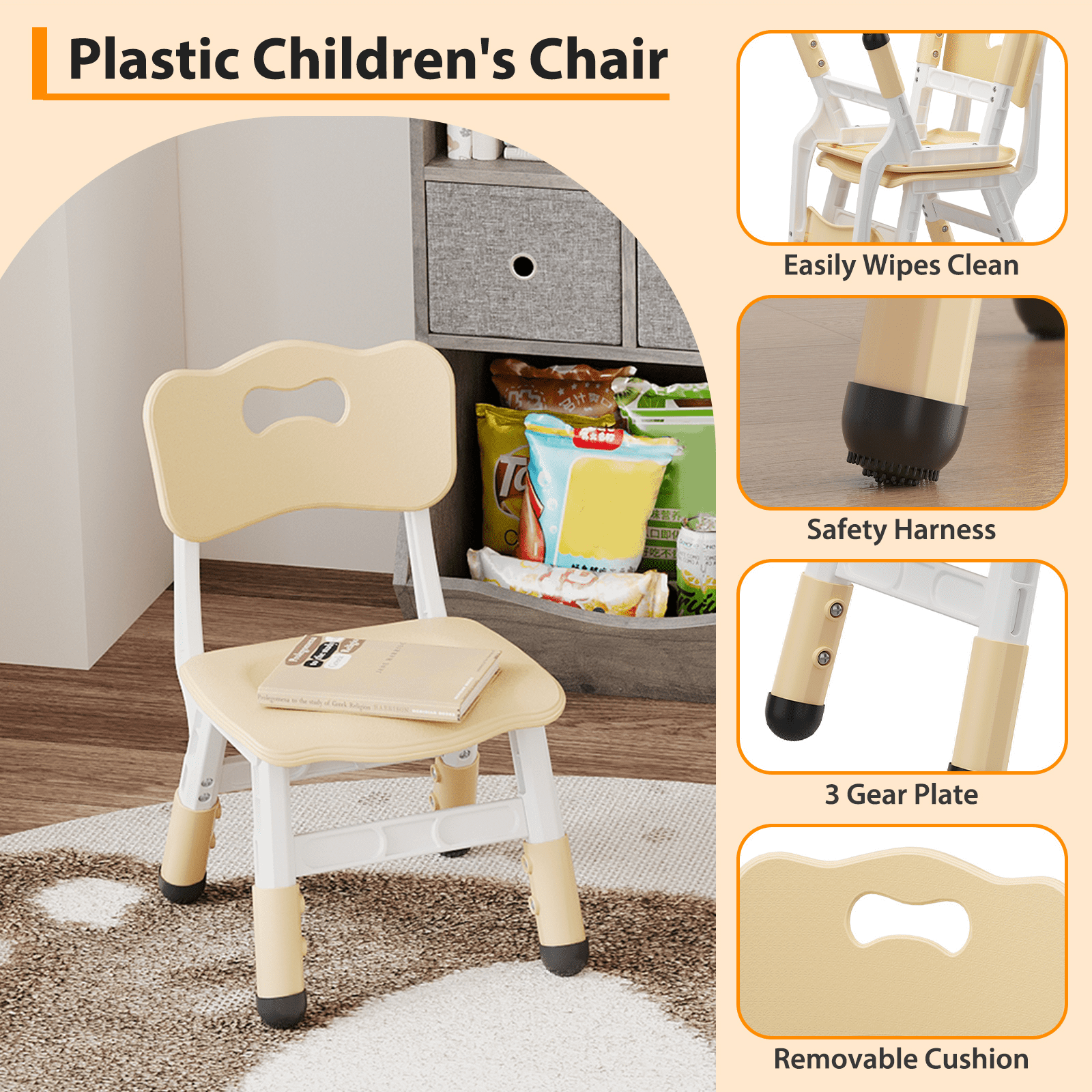 Kids Chair Set of 2 with Height Adjustable Chair, Plastic Toddler Chairs for Children Boys Girls, Kids Hammock Chair, Booster Chairs for Toddlers