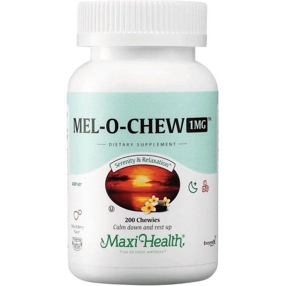 Chewable Melatonin, Kosher Berry Flavor, 1mg Melatonin for Adults or Teens, Natural Aid for Adults, Melatonin Chewables Alternative to Melatonin Gummies Higher 1 mg Dose, Maxi Health (200 Count)