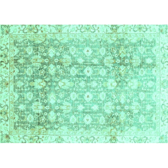 Ahgly Company Indoor Rectangle Oriental Turquoise Blue Traditional Area Rugs, 7' x 10'