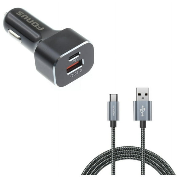 Charger Cord Type-C 6ft USB Cable w 2-Port USB 36W Quick Car Charger Z2X for OnePlus 5T, 6, 6T, 7 Pro - Razer Phone 2 - RED Hydrogen One - Samsung Galaxy Tab S3 9.7 S9 Plus, S8  S8, S10e S10