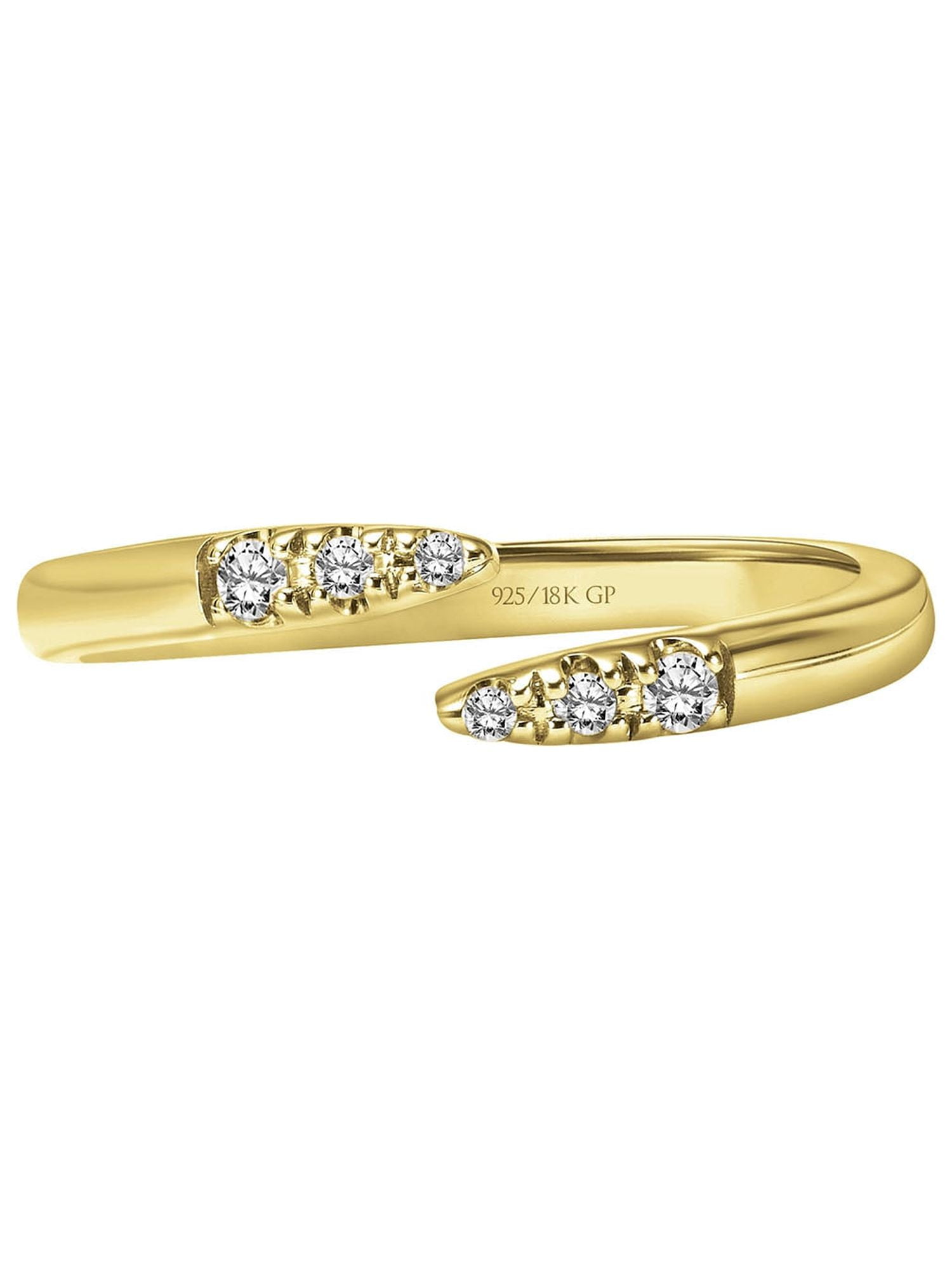 Keepsake Diamond-Accent Open Bypass Stacking Ring in 18K Yellow Gold over Sterling Silver