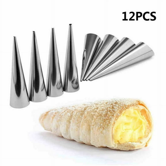 Cream Horn Molds 12pcs Large Size 4.7 inch Baking Cones Stainless Steel Roll Horn Forms Conical Danish Pastry Croissant Cones Moulds