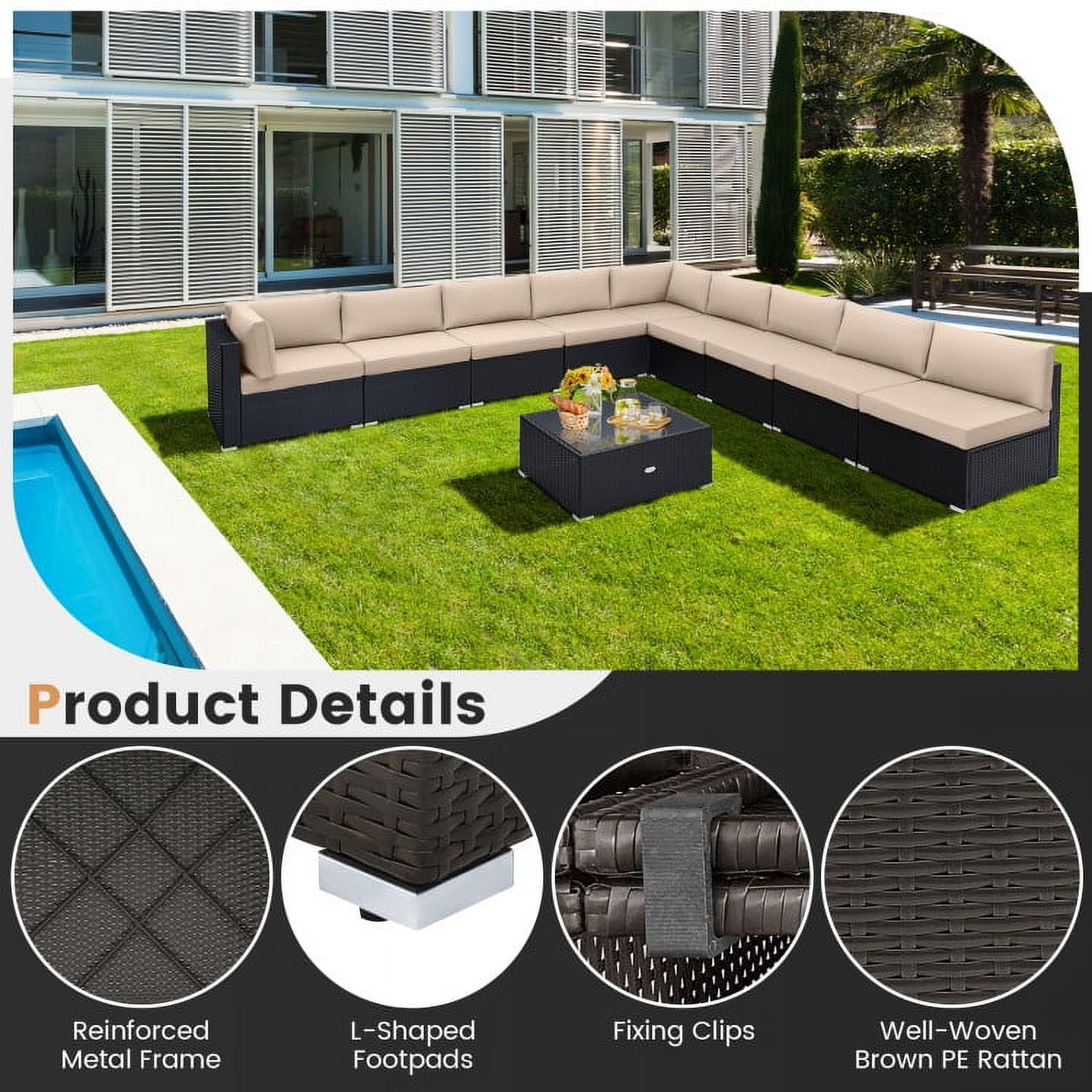 Aimee Lii 10 Piece Outdoor Wicker Conversation Set with Seat and Back Cushions, Outdoor Patio Furniture, Beige Aimee Lii 10 Piece Outdoor Wicker Conversation Set with Seat and Back Cushions, Outdoor Patio Furniture, Beige