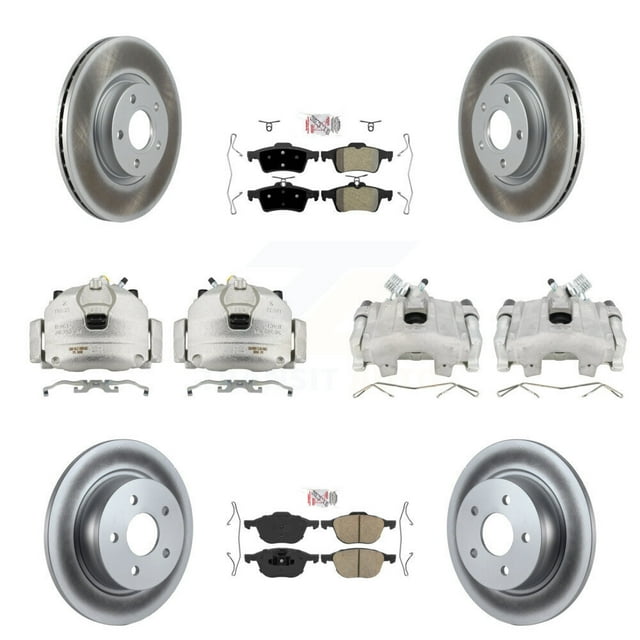 Transit Auto Front Rear Disc Brake Caliper Coated Rotors and Ceramic Semi-Metallic Pads Kit (10Pc) for Car 2013 Ford Escape FWD with 1.6L KCG-102341N