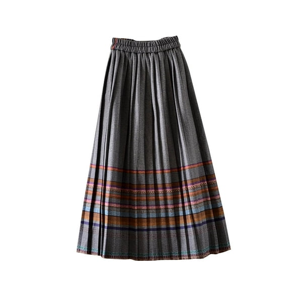 Plaid Skirt for Womens 2025 Fashion Vintage High Waist Pleated Midi Skirts Casual Comfy Soft Knee Length Swing Skirt