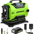 thumbnail image 1 of Greenworks 24V Portable Air Compressor- Cordless Tire Inflator, MAX 160 PSI, 2 Power Sources, Auto Shut Off, for Car, Bicycle, Motocycle, Air Boat, Inflatables, 2.0 AH Battery and Charger, 1 of 9