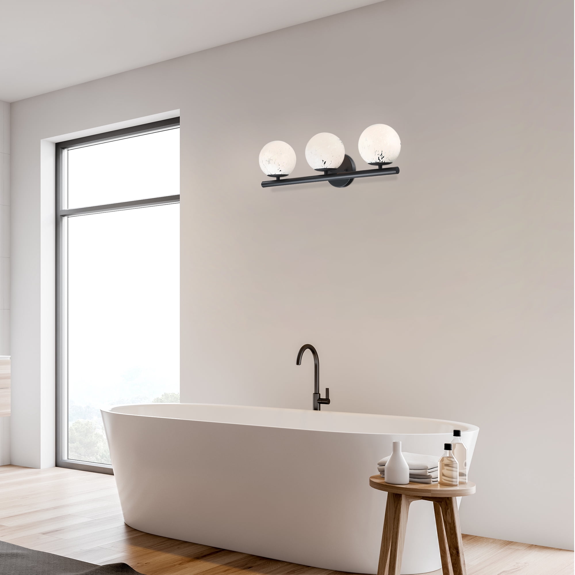 Designers Fountain Crown Heights 25 inch 3-Light Matte Black Bathroom Vanity Light Fixture with White Art Glass Shades, D252C-3B-AG-MB