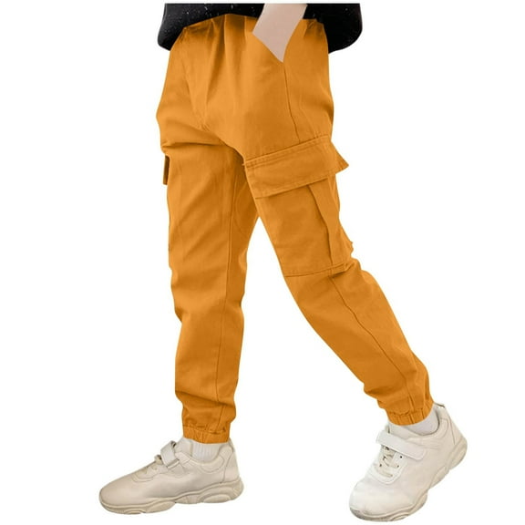 KyCheLot Boys Cargo Pants Casual Joggers Elastic Waist Outdoor Hiking Trousers School Uniform Pants 3-14 Years