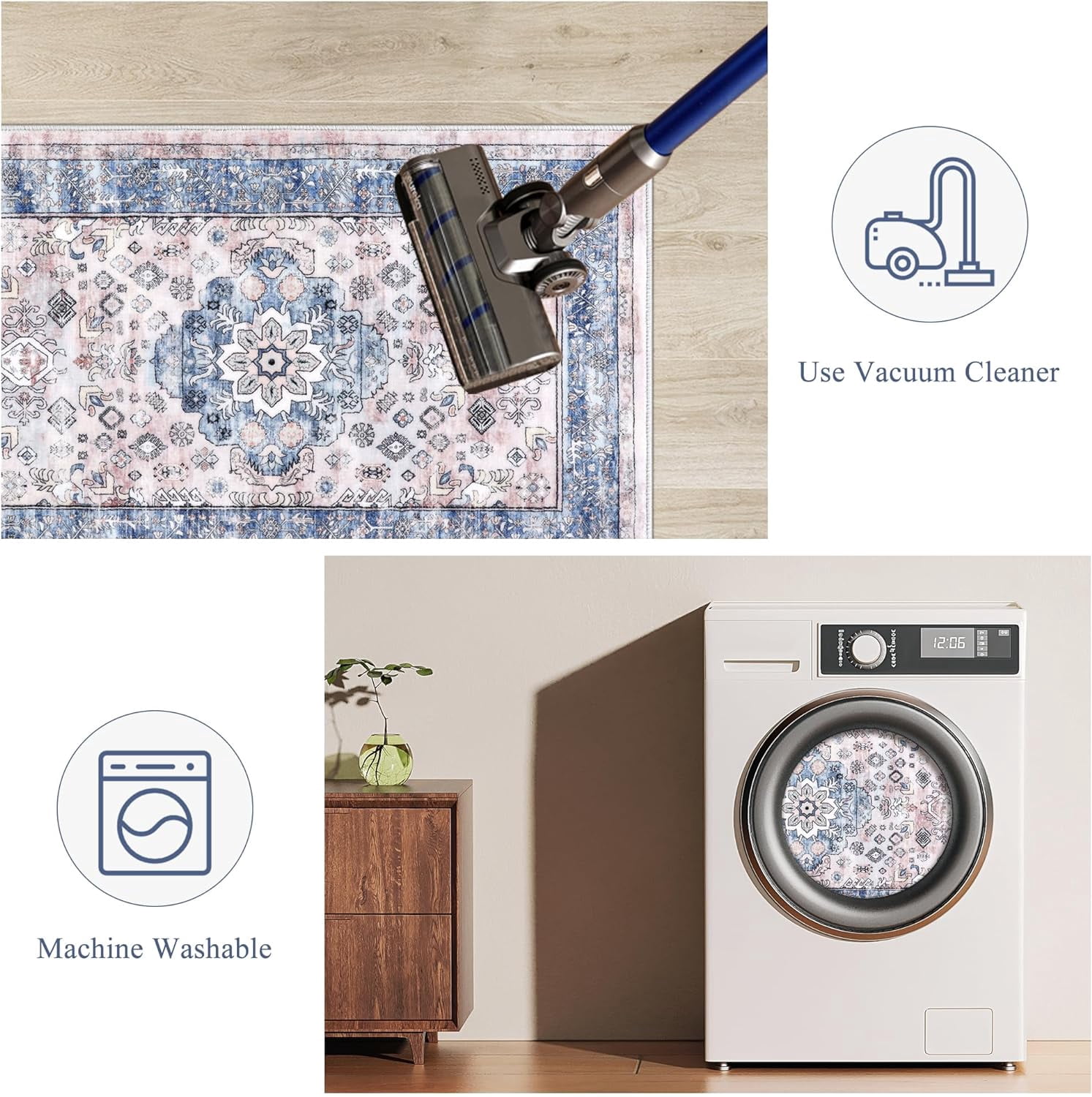 Kitchen Rugs and Mats, Yamaziot Kitchen Rug and Runners Set of 3, Anti Fatigue Mat for Floor, Washable Anti Slip Comfort Farmhouse Kitchen Runner Rug for Hallway Laundry Room Carpet, Blue