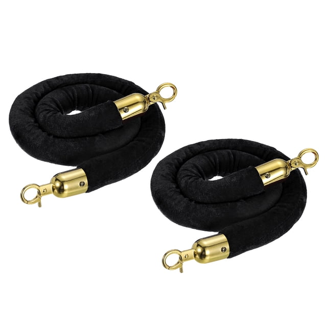 Unique Bargains 3.3 Feet Black Velvet Stanchion Rope Crowd Control Barrier Rope with Snap Hooks, Golden 2 Pack
