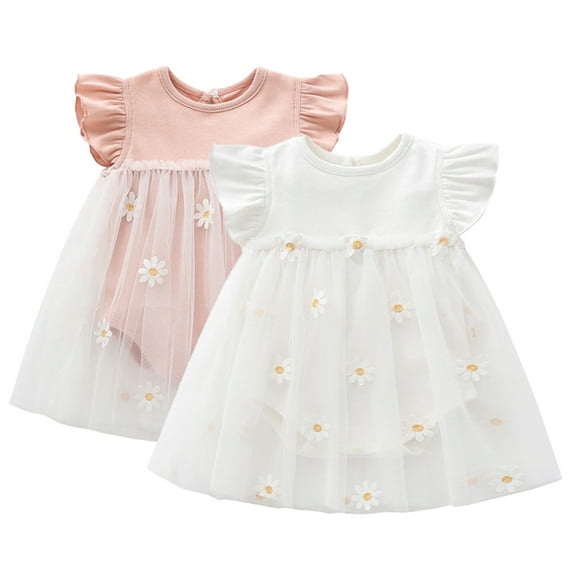 Kkkded Newborn Baby Girls Summer Dresses Princess Dress Toddler Short Sleeve Skirt Dress Gauze Dress Kids Flower Girl Dress,Sizes 1M-3Years