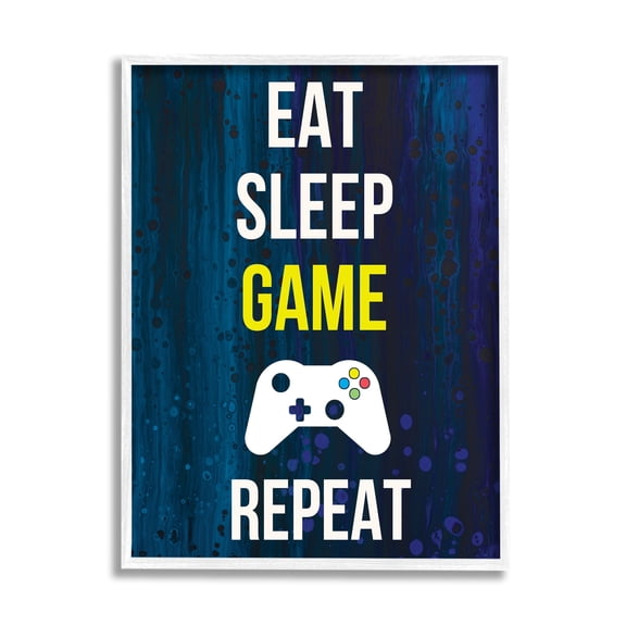 Stupell Industries Eat Sleep Game Repeat Controller Layered Background Graphic Art White Framed Art Print Wall Art, Design by Annie Warren