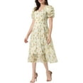 thumbnail image 4 of Vestido Floral de Manga Corta para Mujeres Chic con Cintura Ajustada, Vestidos Largos XS Albaricoque, 4 of 6
