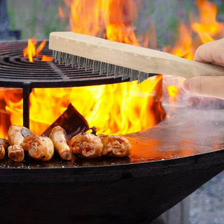 SOPOTUTU  Heavy Duty Bbq Steel Brush Wooden Handle Barbecue Cleaning Tool