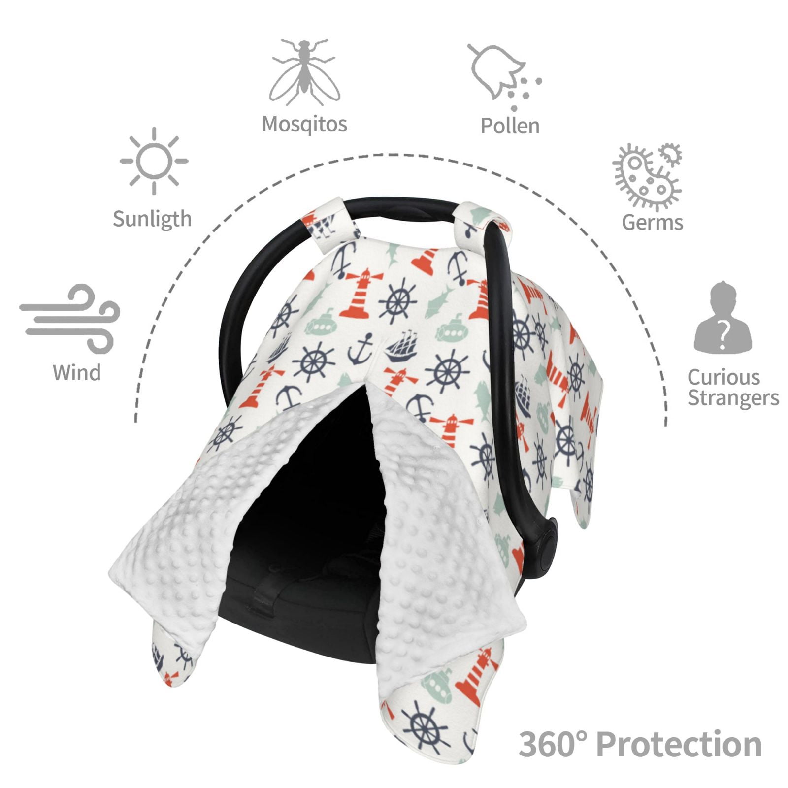 Car Seat Cover Baby - Lighthouse Sailboat Breathable Infant Car Seat Cover for Baby Carseat, Lightweight Comfort Baby Essentials Must Haves Newborn Stuff for Girl Boy