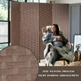 thumbnail image 2 of FDW Room Divider Wood Screen 4 Panel Wood Mesh Woven Design Room Screen Divider Folding Portable Partition for Home Office, Brown, 2 of 7