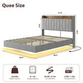 thumbnail image 3 of Modern Floating Platform Bed Frame with LED Lights & Charging Ports – Upholstered Storage Headboard – Sturdy Wood Slats – Easy Assembly – No Box Spring Needed – Queen Size, 3 of 15