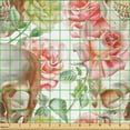 thumbnail image 2 of Ambesonne Skull Fabric by the Yard Upholstery, Smiling Skeleton Head Roses, 10 Yards, Grey Yellow Ecru and Coral, 2 of 5