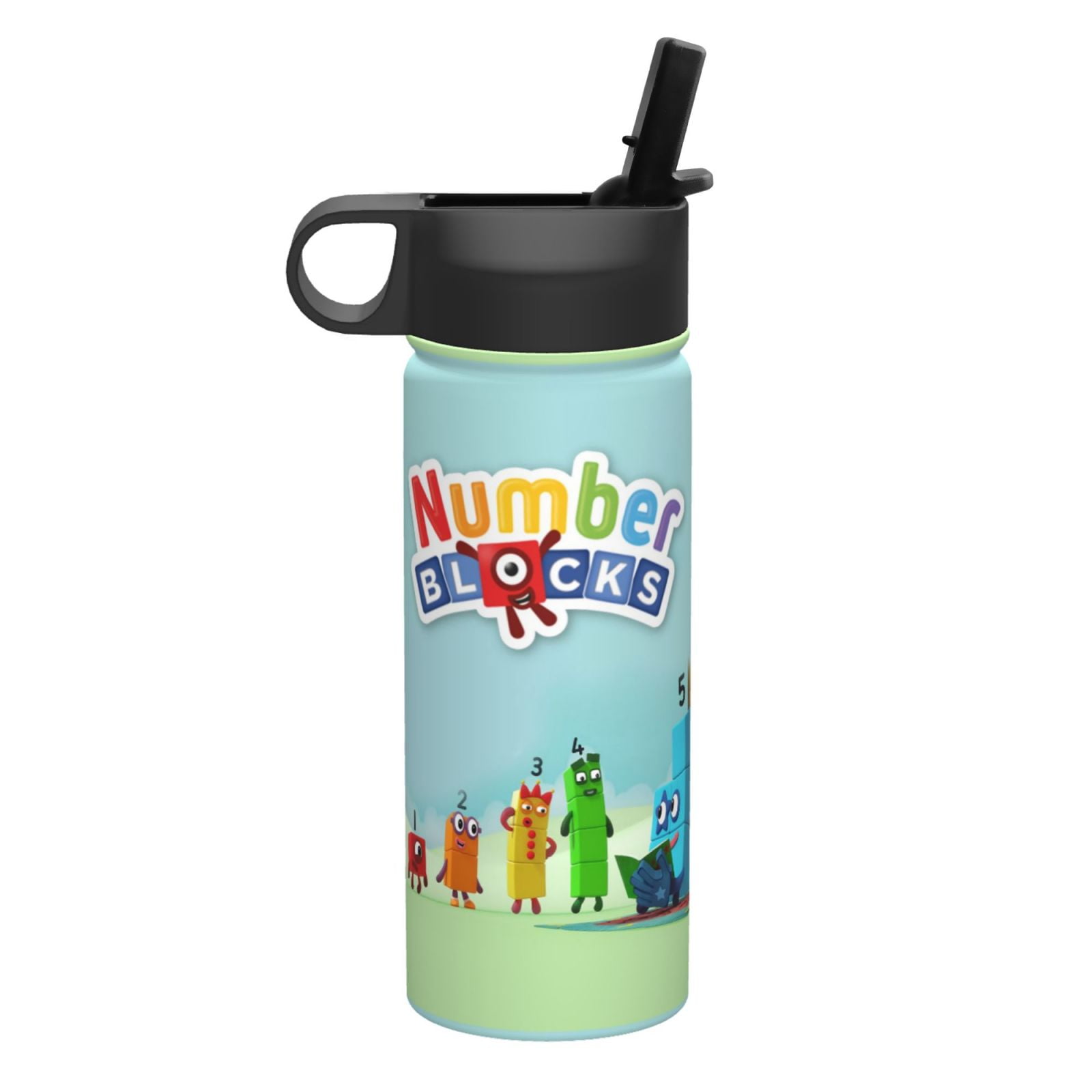 Numberblocks Insulated Water Bottle with Straw Lid, 18 oz Double Wall Vacuum Stainless Steel Kids Cup, Leak Proof Sports Thermos for Travel Fitness Hiking Outdoors