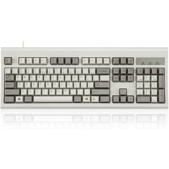 Perixx PERIBOARD-106M, Wired Performance Full-Size USB Keyboard, Curved Ergonomic Keys, Classic Retro Gray/White Color,