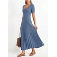thumbnail image 4 of PRETTYGARDEN Women's Spring Midi Sweater Dresses Elegant Pleated Ribbed Knit Short Sleeve V Neck A Line Summer Outfits, 4 of 10