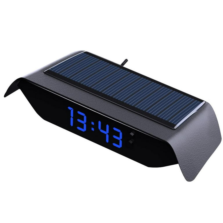 Car Digital Clock with Thermometer Solar Powered Auto Dashboard LCD Digital  Electronic Clocks-Multi-Function Universal Wireless Car HUD Head Up