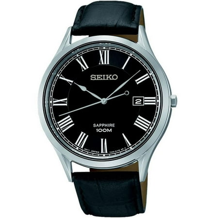 - SEIKO SGEG99P1,Men's dress,Stainless Steel Case,Leather Strap,Sapphire Crystal,date,100m WR,SGEG99