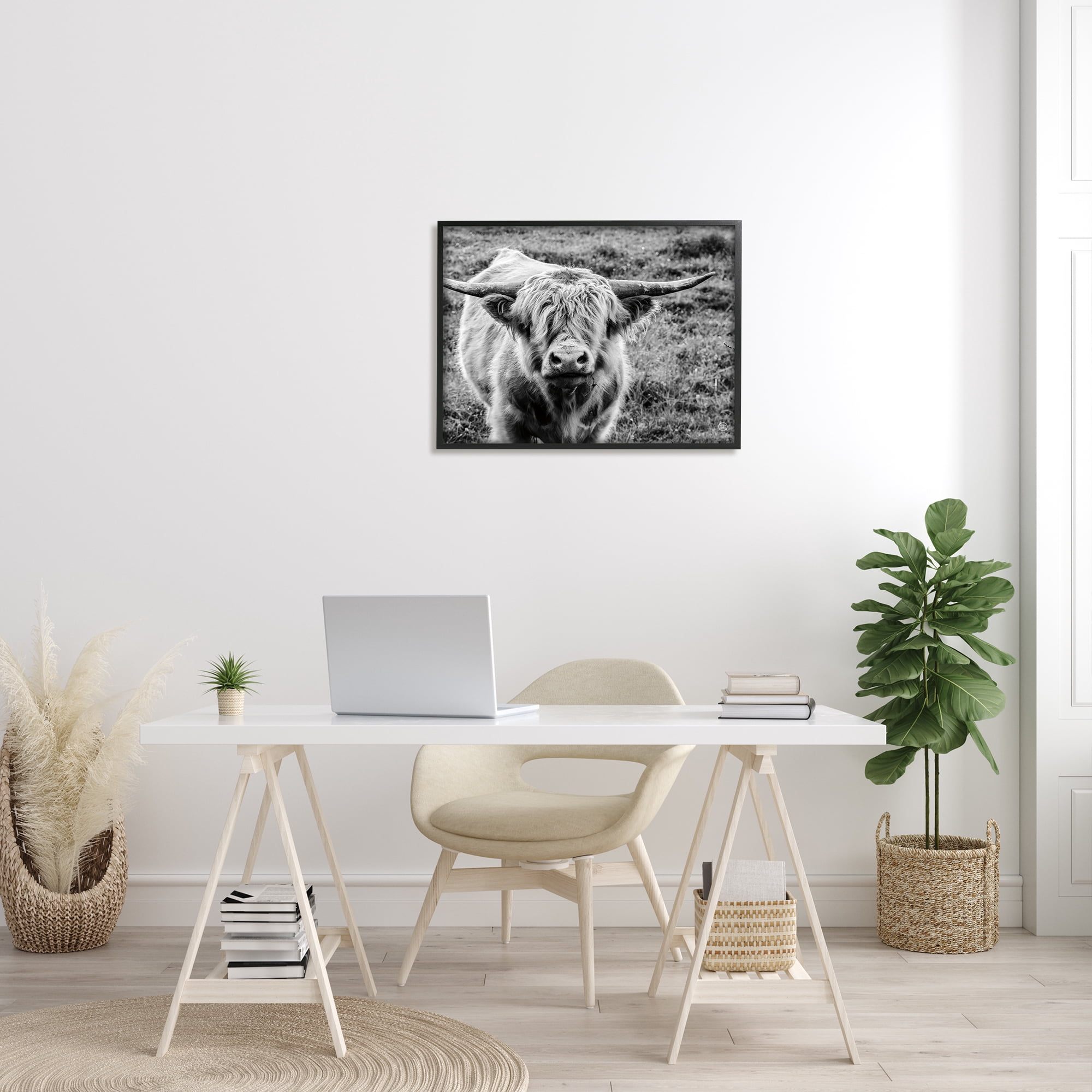 Stupell Industries Wild Country Cattle Portrait Black and White Photography, 24 x 30, Design by Nathan Larson