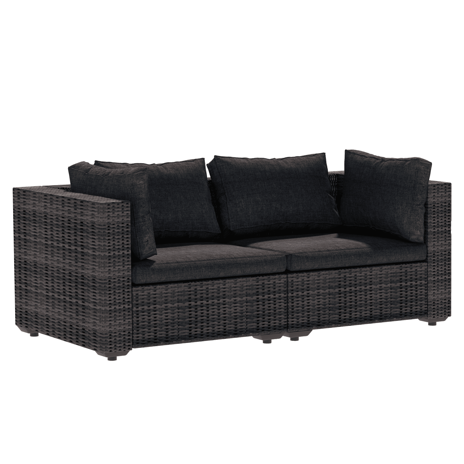 Grezone 5 Pieces Patio Furniture Set, All Weather Outdoor Sectional PE Rattan, Patio Conversation Sets with Cushions and Glass Coffee Table for Garden Lawn Balcony Porch Deck, Black