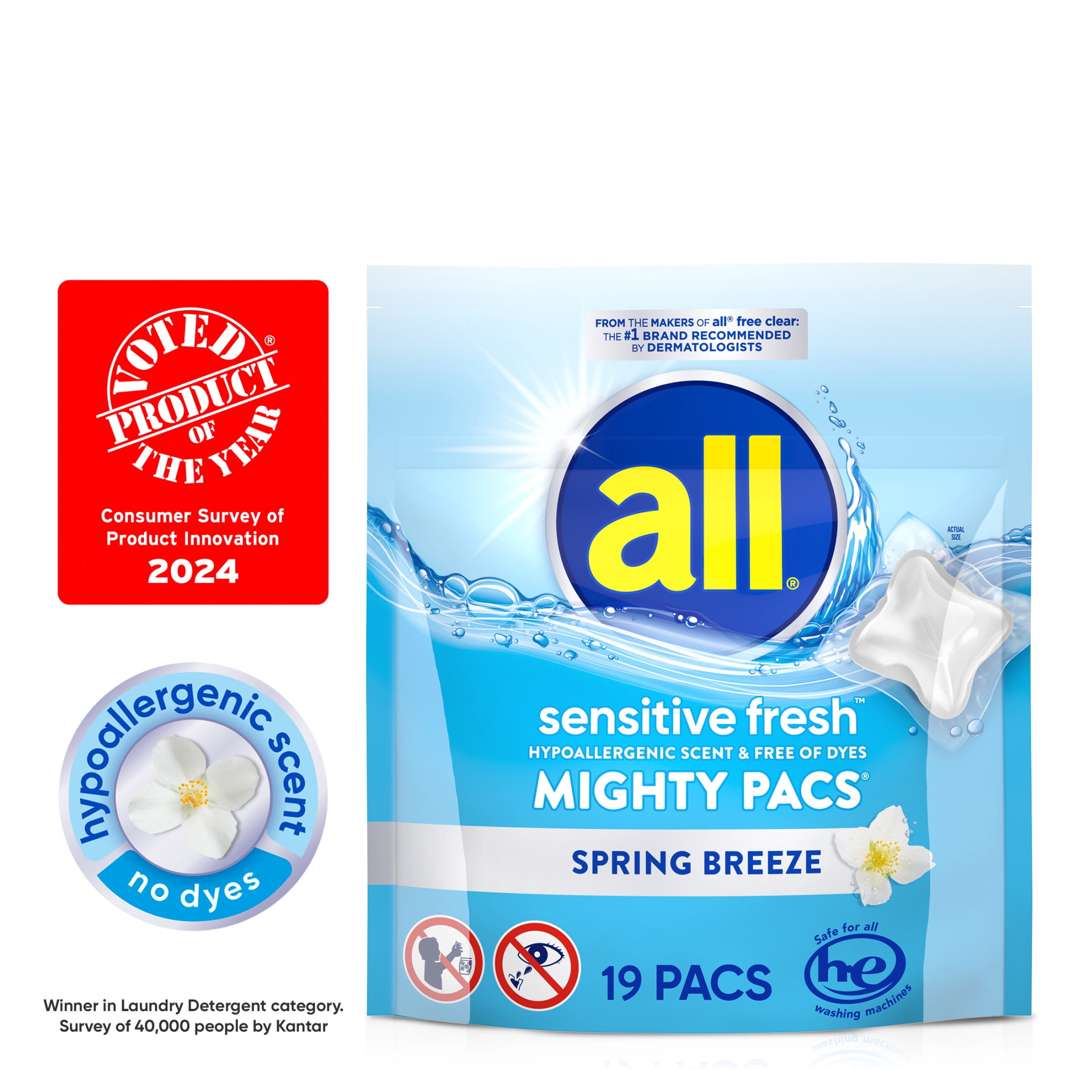 (6 pack) all sensitive fresh MIGHTY PACS Spring Breeze Scented Laundry Detergent, 19 Count
