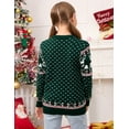 thumbnail image 2 of Family Christmas Sweater Crew Neck Reindeer Snowflakes Knitted Pullover for Kids, Green, Size 120, 2 of 6