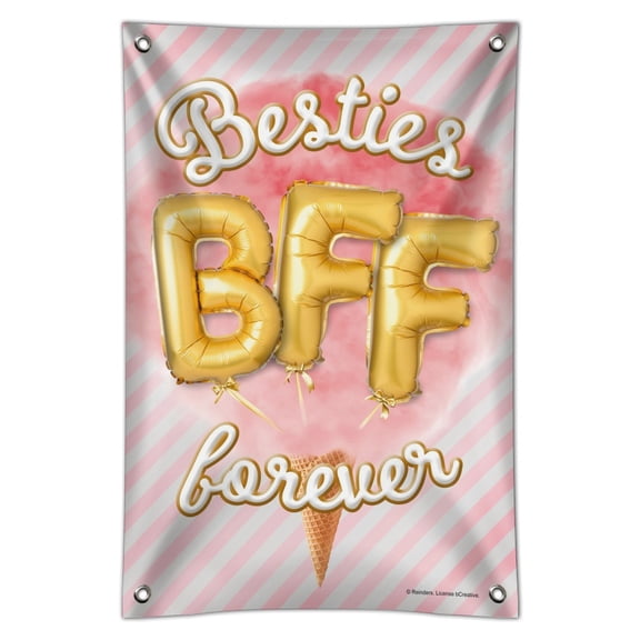 Besties BFF Forever Ice Cream Balloons Cone Pink Stripes Home Business Office Sign