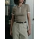 thumbnail image 2 of Suéter de punto pulóver verano 2024 nuevo para mujer, tops de punto de manga corta, elegantes prendas de punto con solapa y retazos, jersey ajustado de canalé, 2 of 5