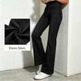thumbnail image 5 of Flare Jeans for Women Solid Color Stretch Denim Flared Pants Elastic Waistband Multi Pocket Styling Casual High Rise Slimming Straight Denim Pants, 5 of 9
