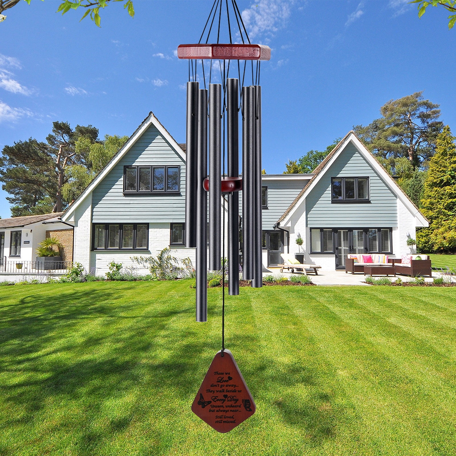 ZOMWOOA Memorial Wind Chimes Outdoor, 32 Inch Large Sympathy Wind Chimes for Loss of a Loved One, Bereavement/Memorial Gift/Sympathy Gift in Memory of Loved One Condolence Remembrance（Black)