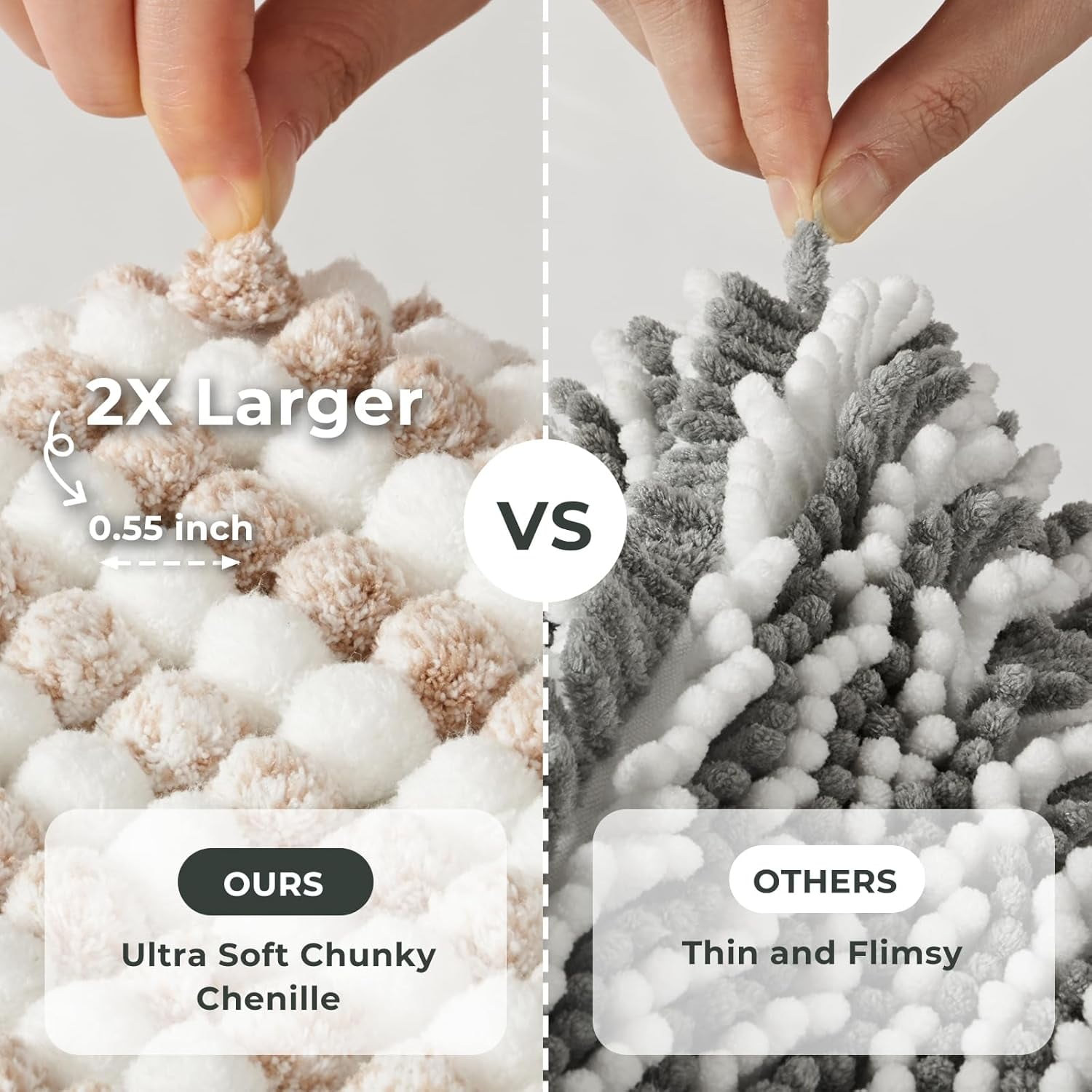 FRESHMINT Chunky Ombre Chenille Bathroom Rug 20''x32'', Water Absorbent Soft Bath Rugs for Bathroom Floor, Thick Non Slip Bath Mat Washable Quick Dry Shower Mats, Beige and White