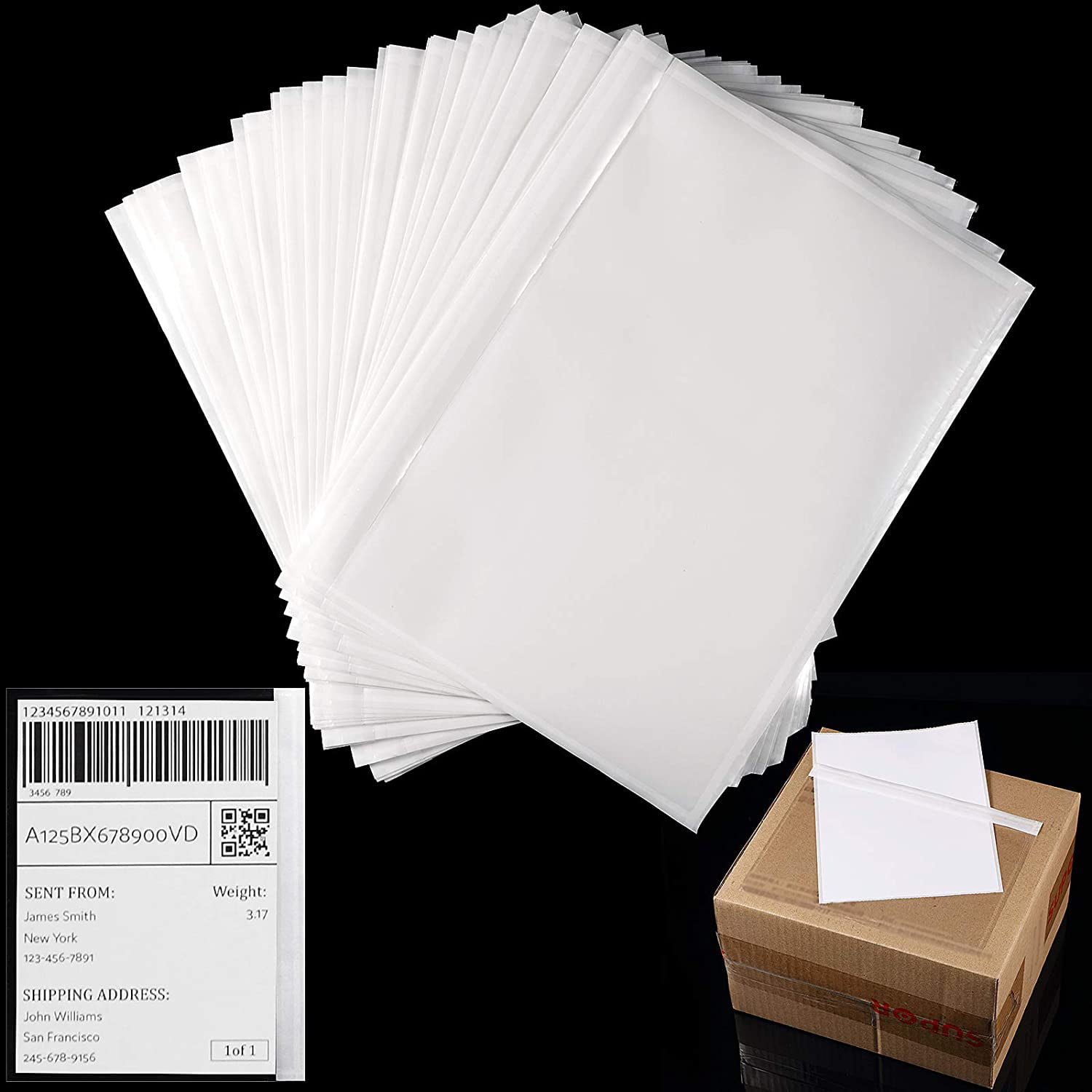 100 Sheets 7.5 x 5.5 Inch Clear Adhesive Top Loading Packing List Mail Shipping Label Envelopes and Sticker Labels Adhesive Shipping Address Labels for Laser Ink Jet Printer 