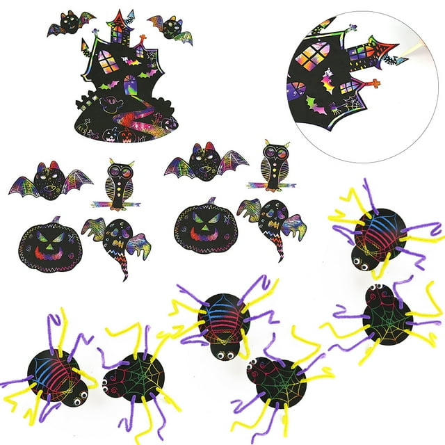 17PCS Kids Scratch Art Kit DIY Scratch Art Paper Scratch Art Pad for Halloween