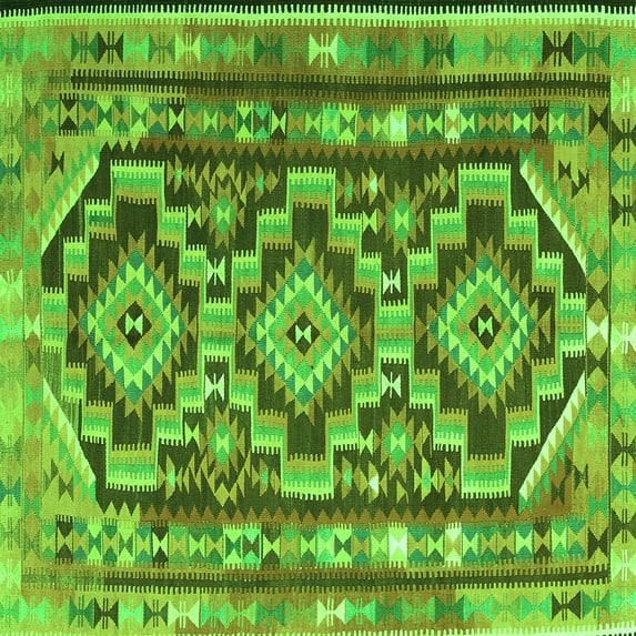Ahgly Company Indoor Square Southwestern Green Country Area Rugs, 5' Square
