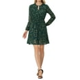 thumbnail image 1 of Vestido de fiesta de mujer Inspire Chic con escote en V, mangas largas, falda acampanada, talla XS, verde con flores, 1 of 6