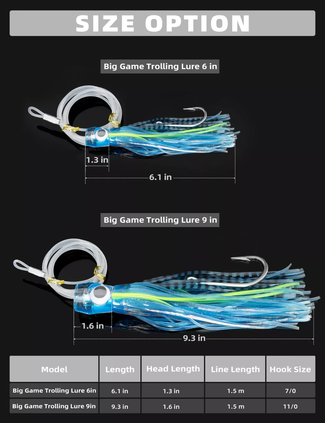 BLUEWING 6in Big Game Trolling Lure 1pc Deep Sea Fishing Lures Tuna Lures with Stainless Steel Hook, Blue