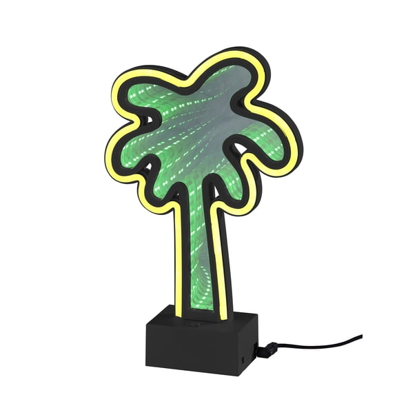 Simplee Adesso Infinity Neon Palm Tree Table/Wall Lamp, Black, Abs, Mirrored Plastic w. Neon border